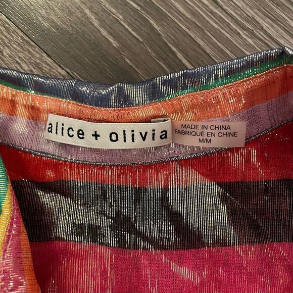 Alice + Olivia Rainbow Willa Metallic Striped Shirt - Picture 4 of 6